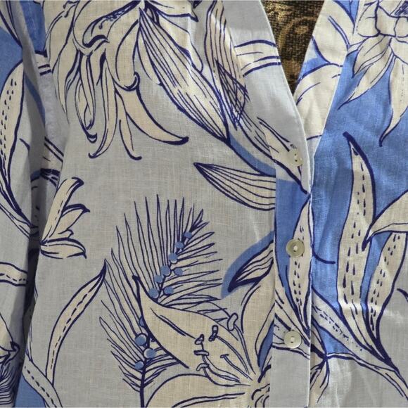 Halston Blue and White Tropical Floral 100 % Linen Button Down Shirt Plus Sz‎ 2X - Picture 8 of 8
